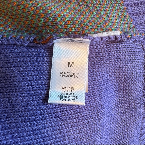 LOGO Lori Goldstein Smiley World Purple Orange Sweater Green Smiley M - Picture 8 of 9